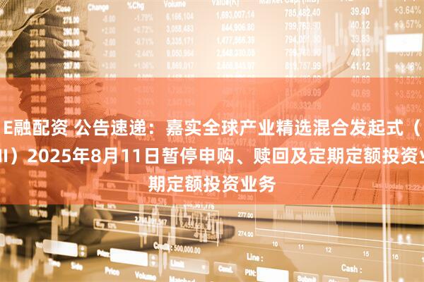 E融配资 公告速递：嘉实全球产业精选混合发起式（QDII）2025年8月11日暂停申购、赎回及定期定额投资业务