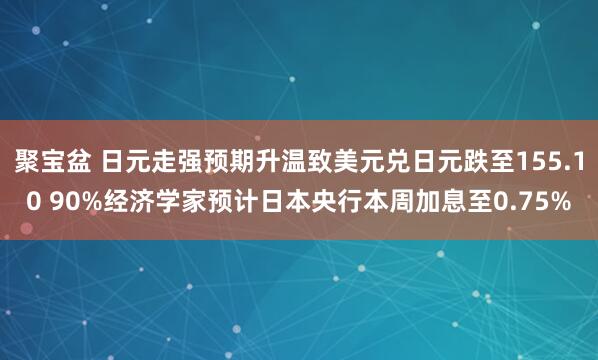 聚宝盆 日元走强预期升温致美元兑日元跌至155.10 90%经济学家预计日本央行本周加息至0.75%